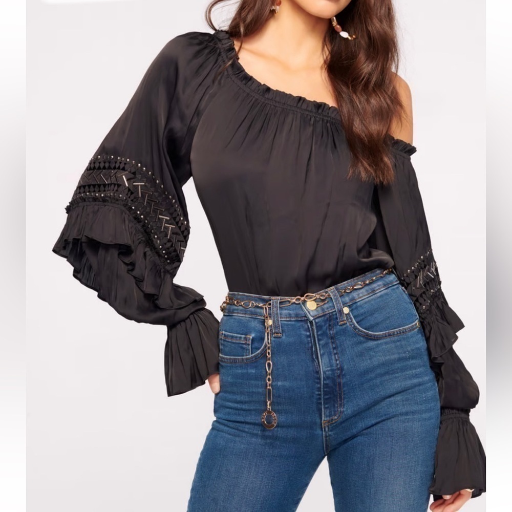 Ramy Brook Navy Blue Off-Shoulder Long Sleeve Top NWT